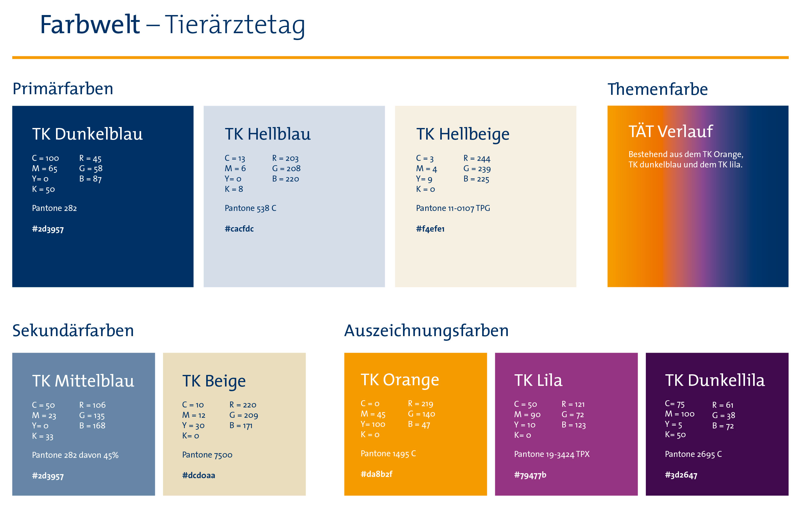 Auszug aus dem Corporate Design Manual der Tierklink Hofheim: Farbwelt für den Tierärztetag